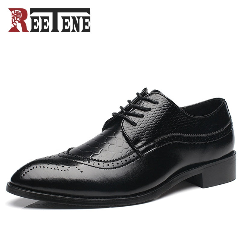 REETENE Mens Pointed Toe Dress Shoes, Genuine Leather